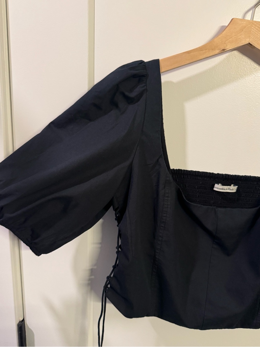 Abercrombie & Fitch Black Puff-Sleeve Square-Neck Top
